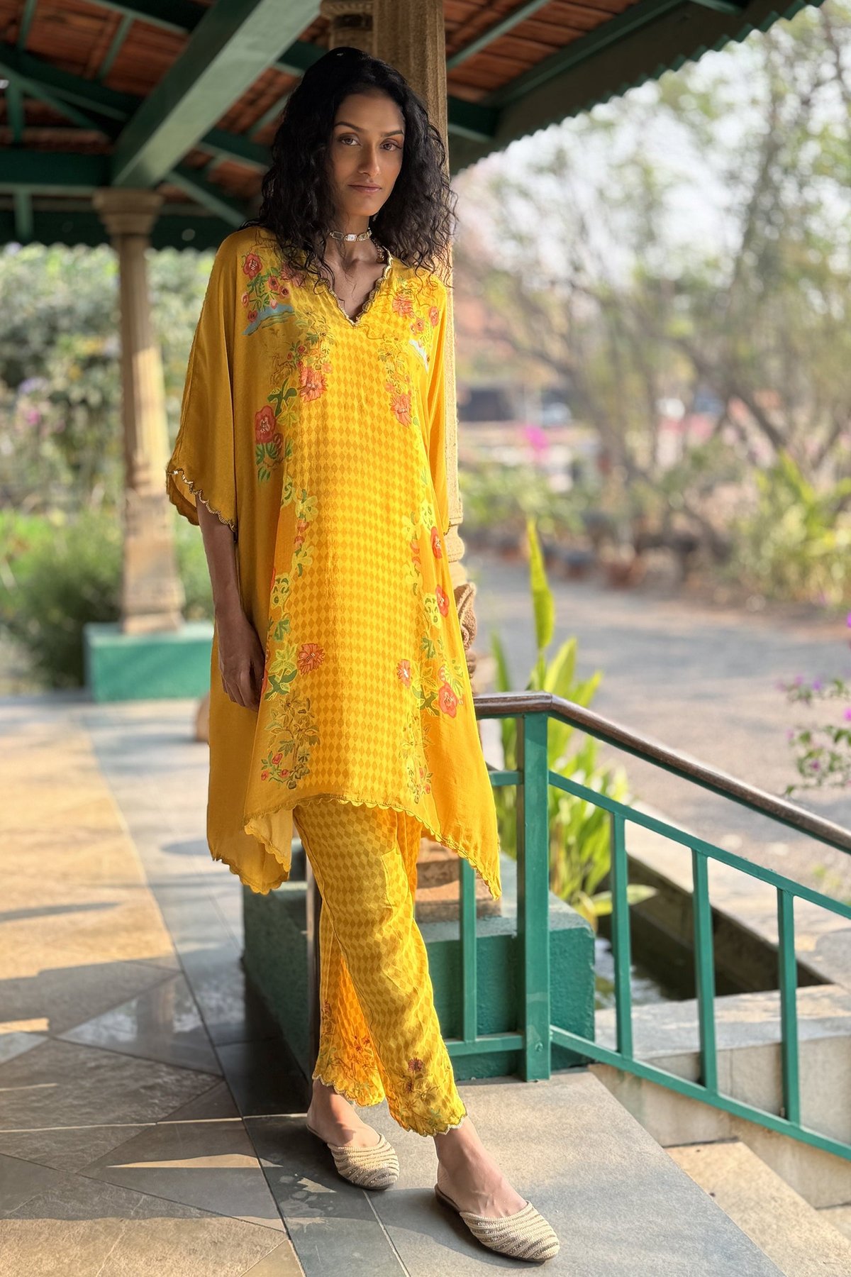 Yellow Printed Crepe Co-ord Set with Straight Pants