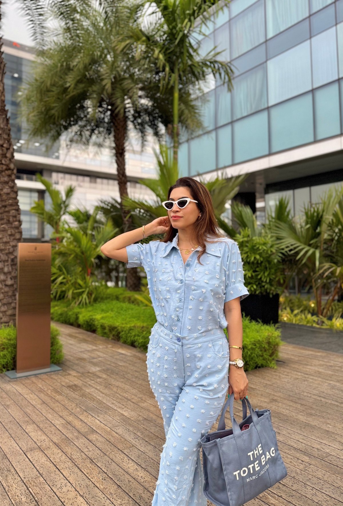 Peach Swiss Dot Shirt and Wide-Leg Pants Co-ord Set
