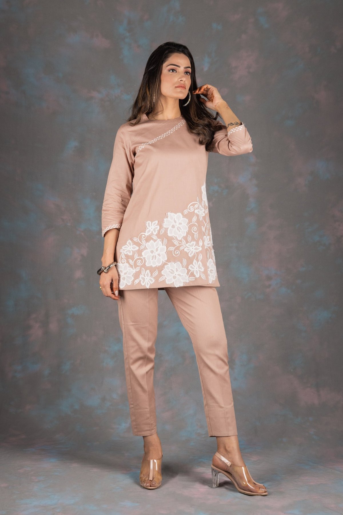 Flamingo Pink Cotton Embroidered Co-ord Set