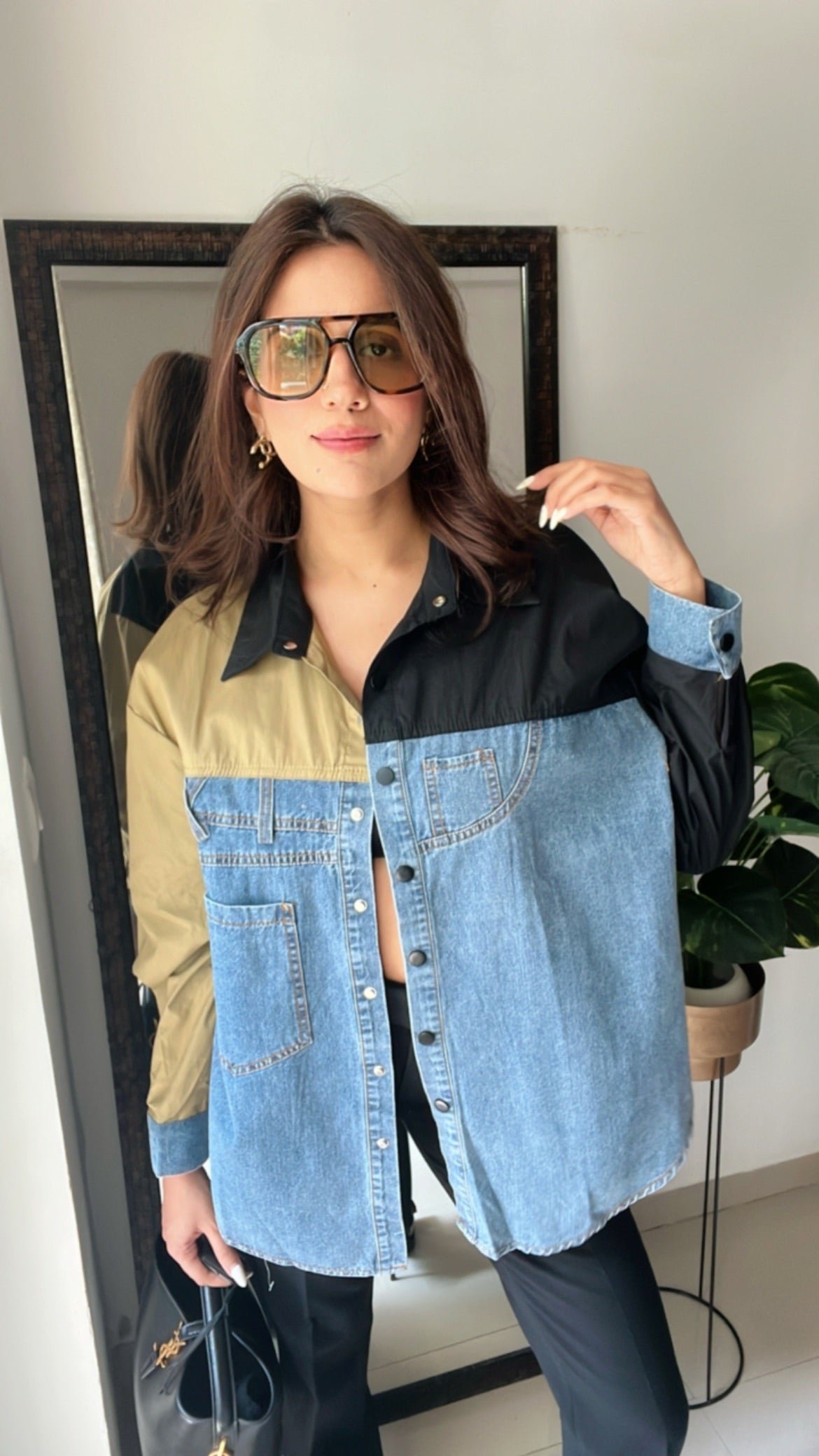 Color Block Denim Poplin Shirt