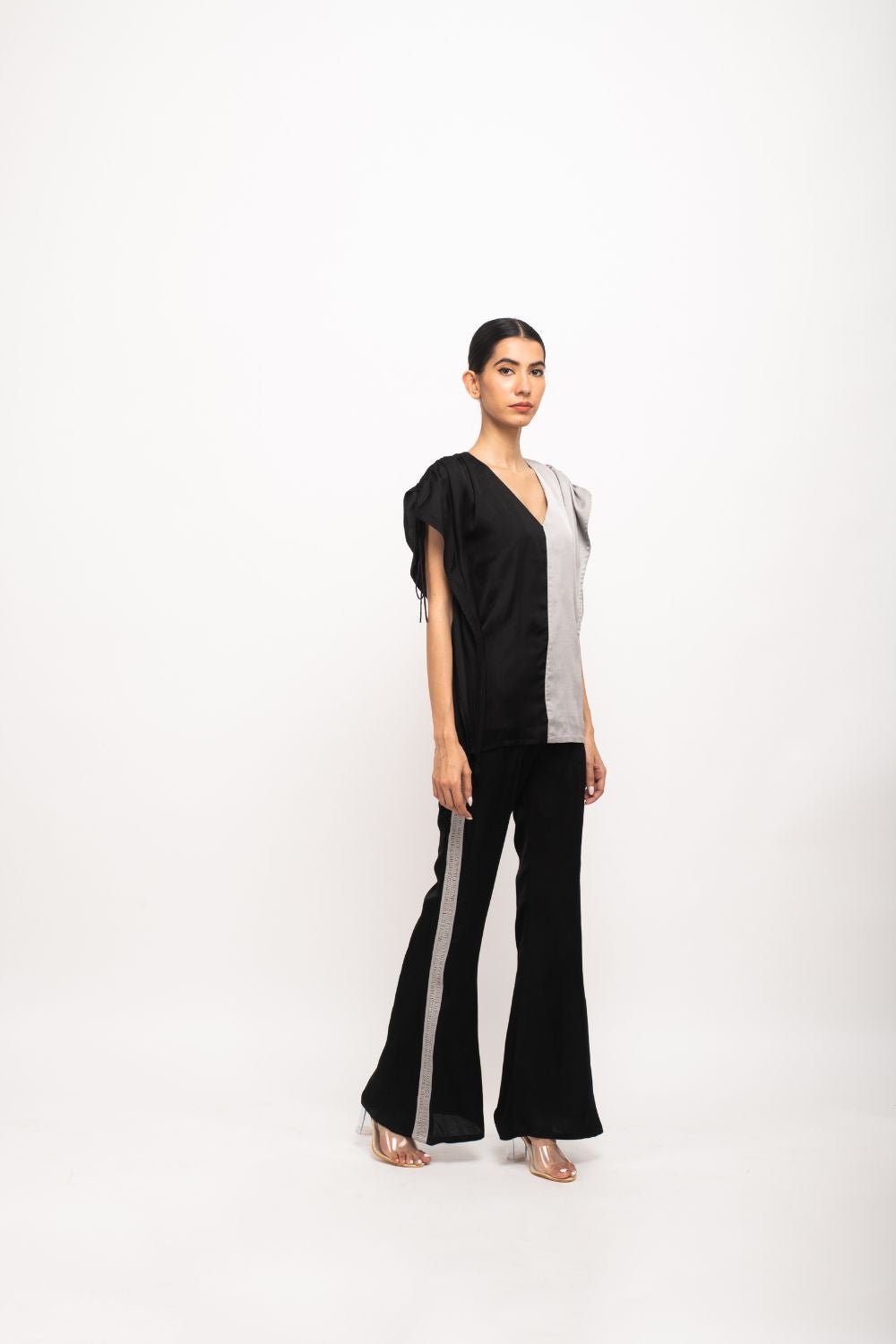 Black and Grey Colorblock Kaftan Co-ord Set