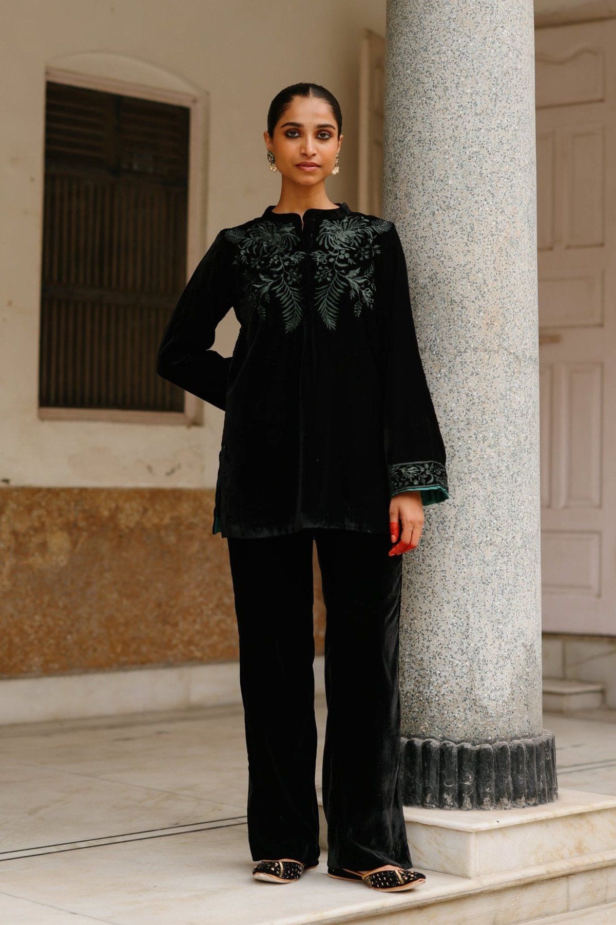 Black Velvet Embroidered Co-ord Set
