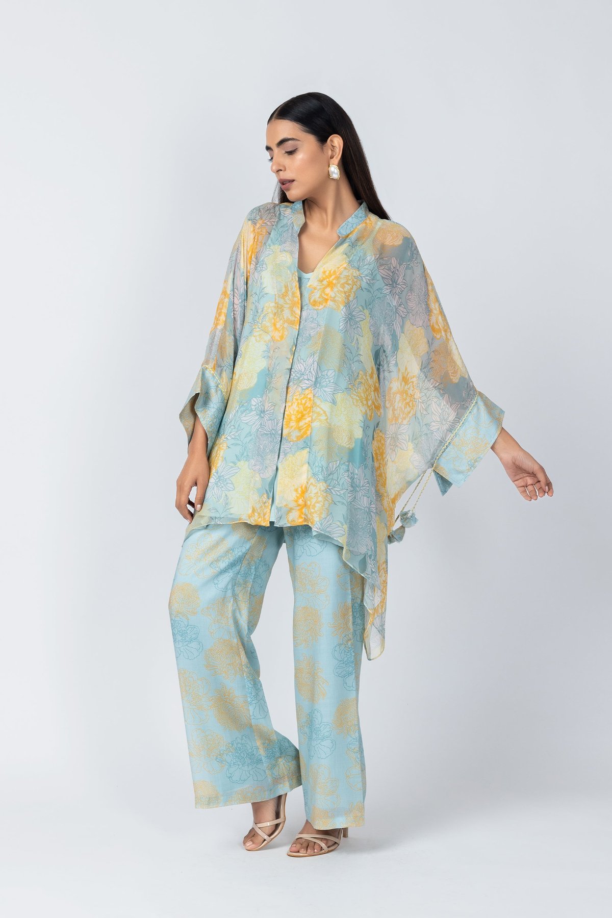 Pastel Floral Overlay Top and Palazzo Co-ord Set