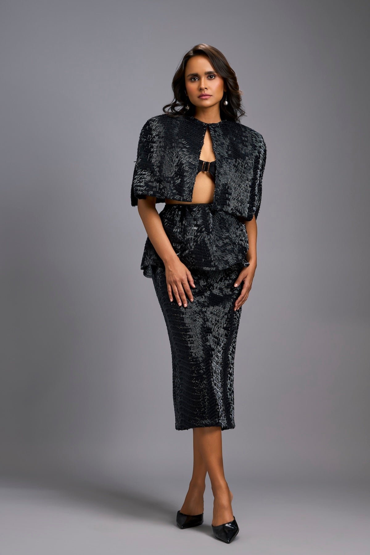 Shimmer Embroidered Midi Skirt