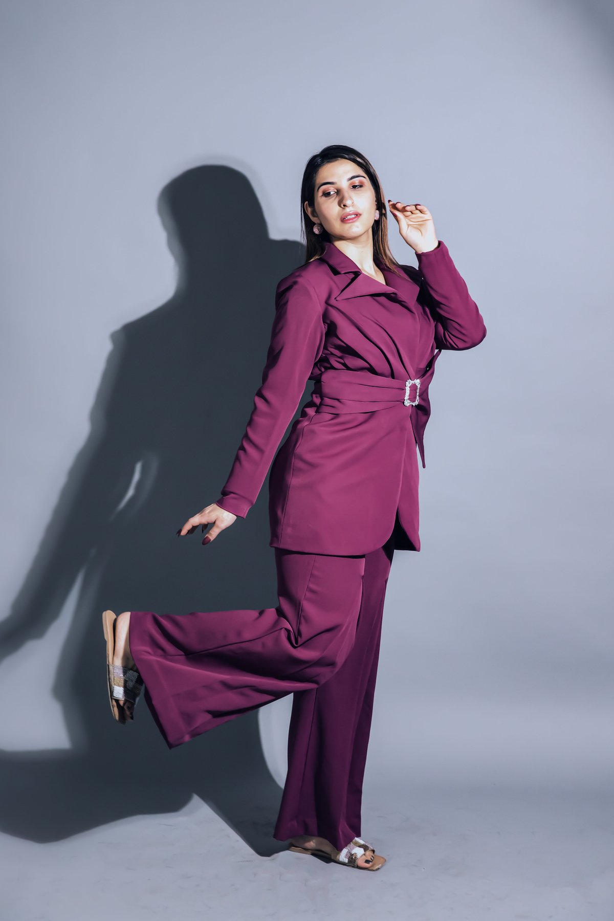 Purple Wrap Blazer and Wide-Leg Trouser Co-ord Set
