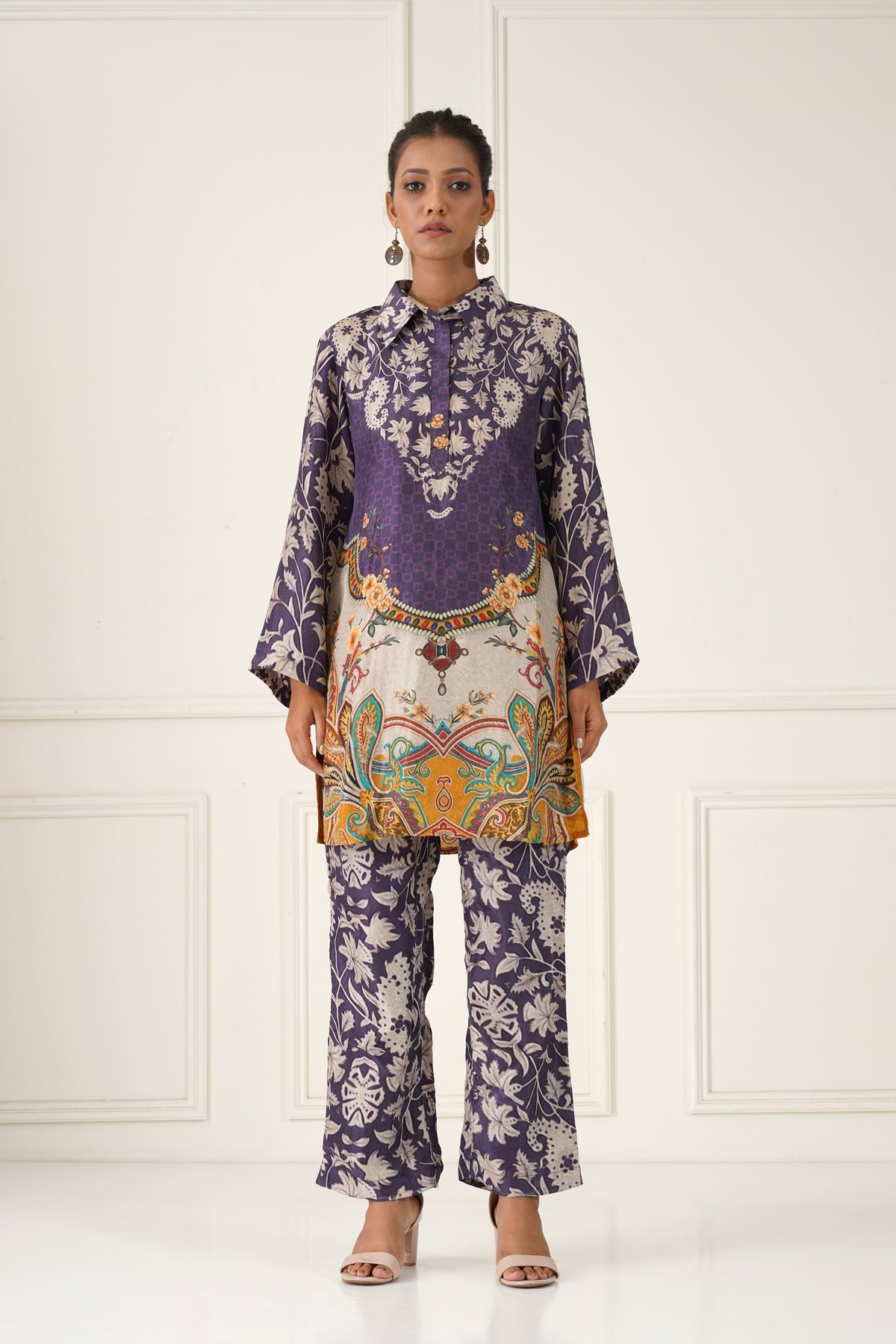 Grape Printed Kurta and Wide-Leg Pants Co-ord Set