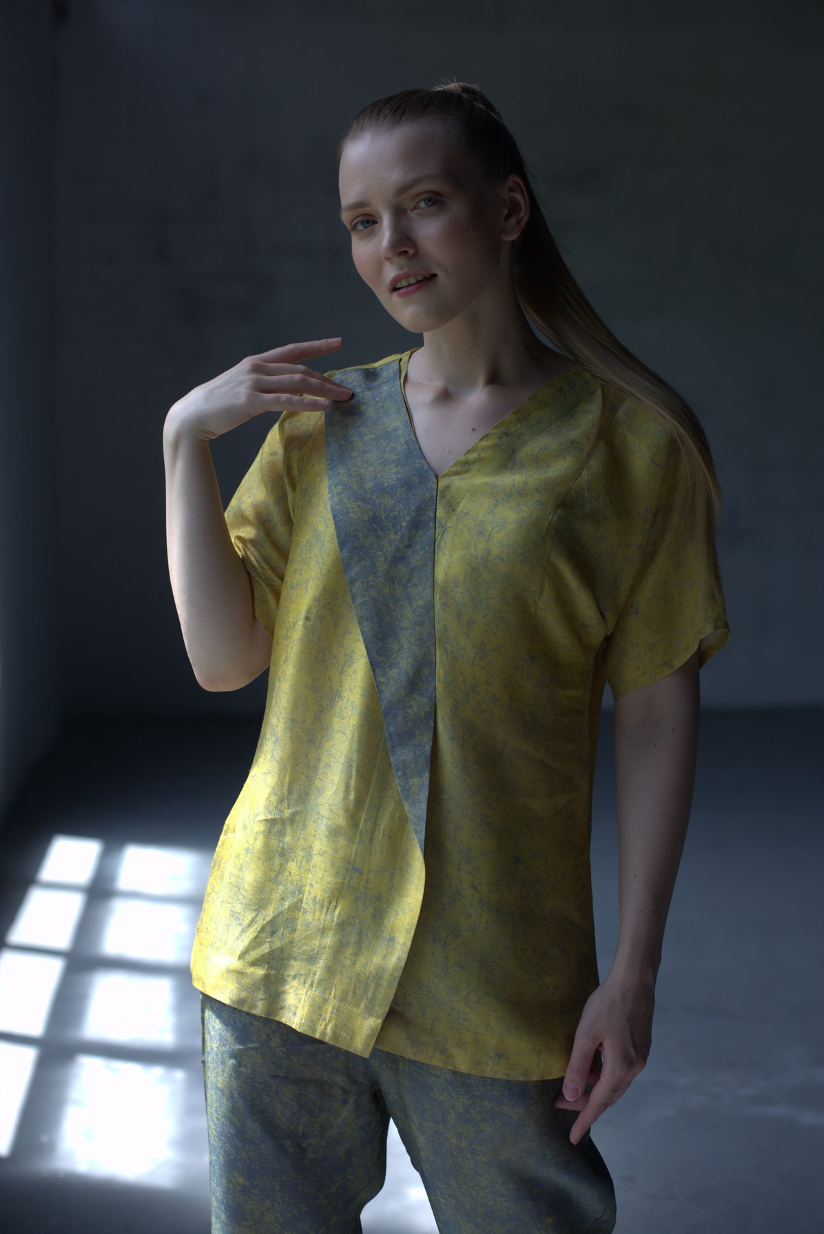 Yellow/Grey Dupion Silk Co-ord Set
