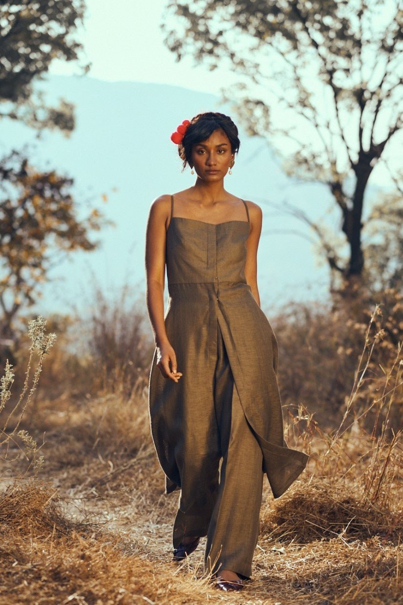 Earth Brown Strappy Fit-and-Flare Co-ord Set