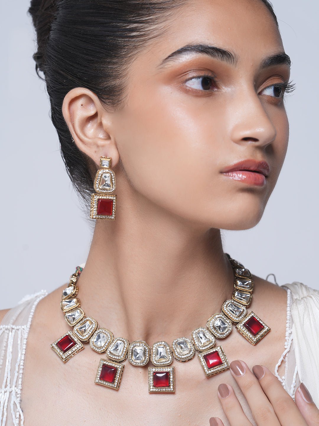 Mehendi Polish Red Kundan Necklace Set