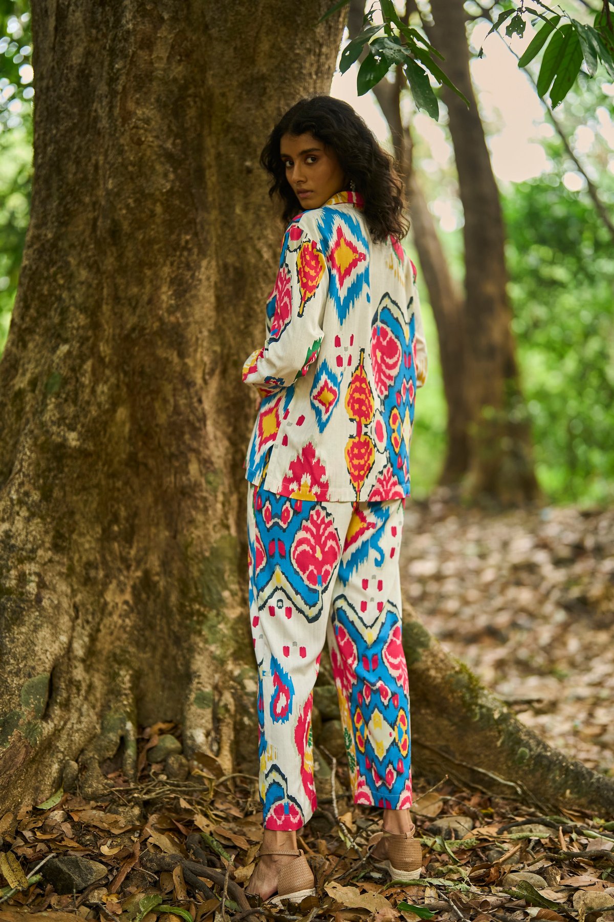 Multicolour Ikat Print Relaxed Straight-Leg Trousers