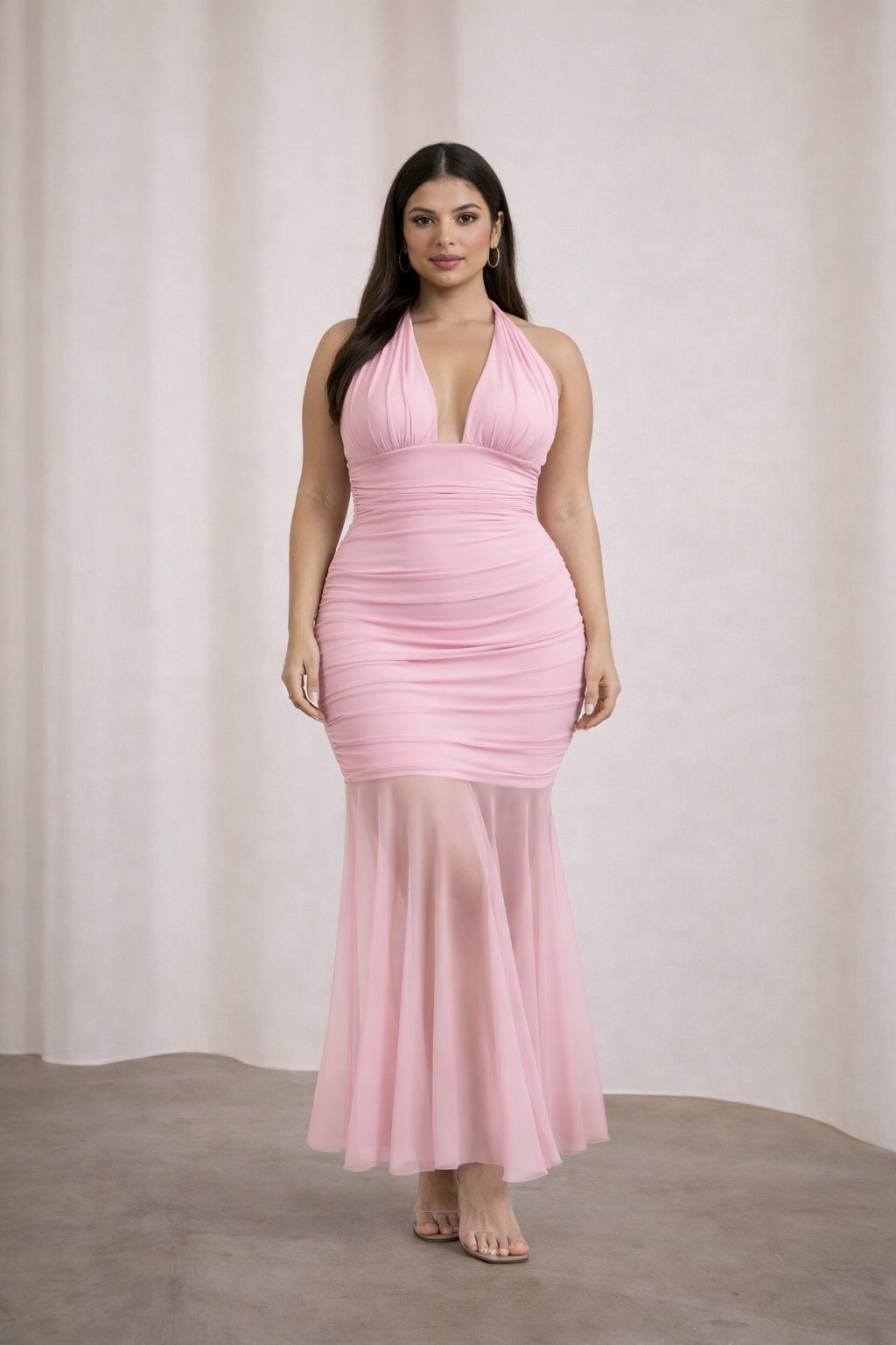 Halter Neck Ruched Mermaid Maxi Dress