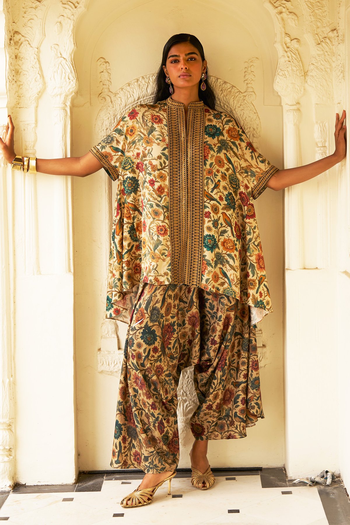 Multicolor Floral Printed Co-ord Set with Dori Placket