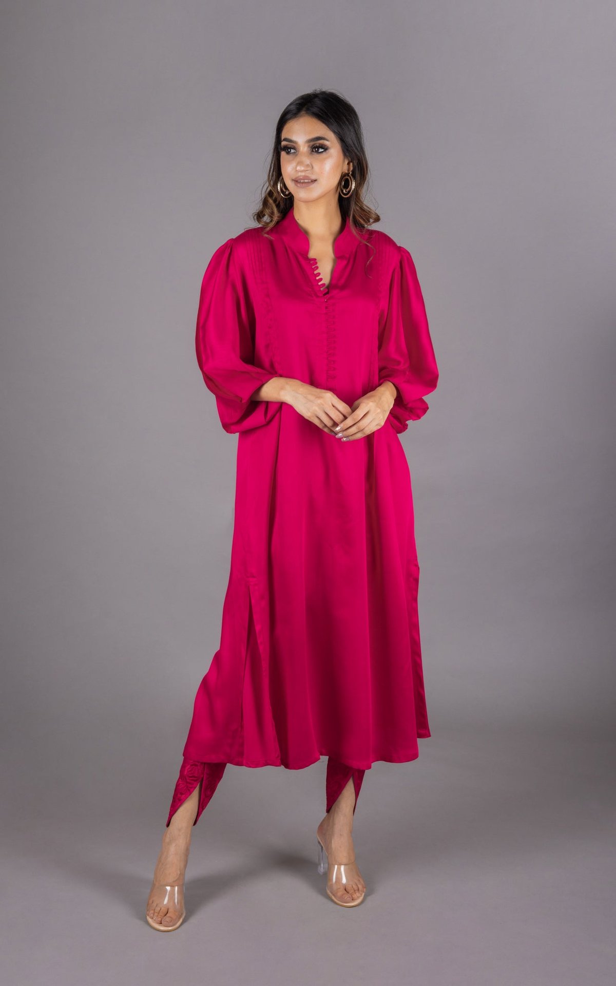 Hot Pink Kurta and Embroidered Dhoti Pant Set