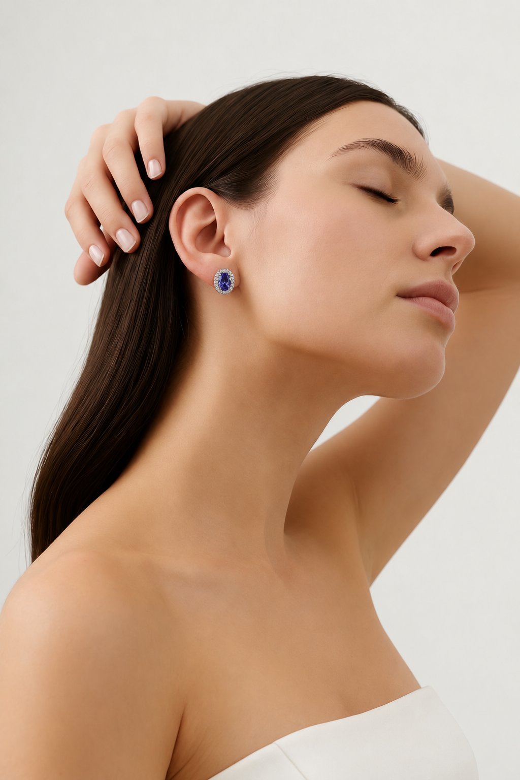oval amethyst Studs with labgrown diamond halo