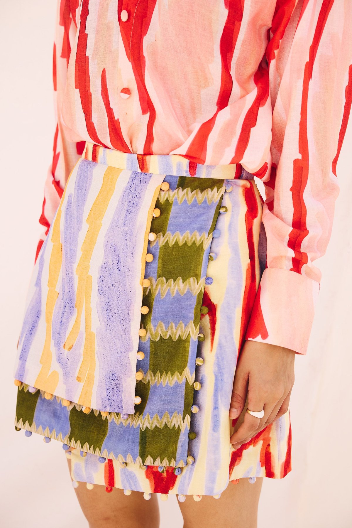 Multicolor Wrap Mini Skirt with Layered Flap