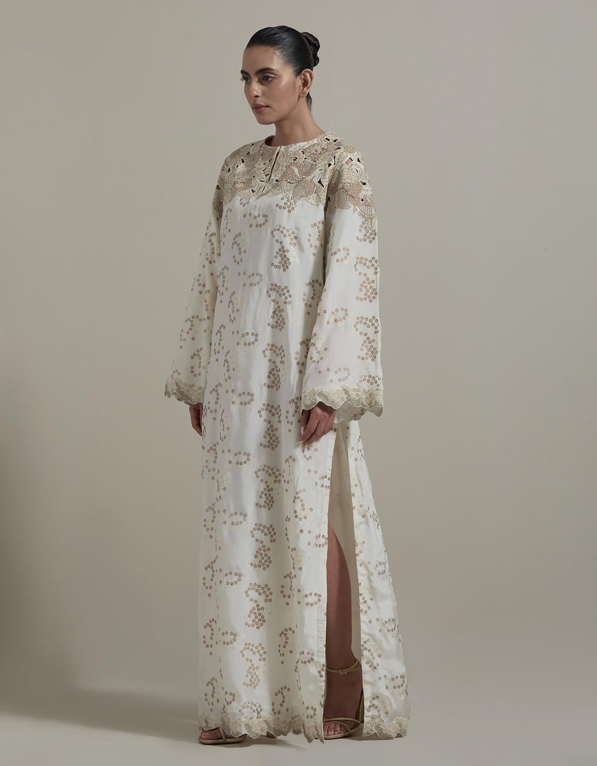 Ivory Cutwok Yoke Kaftan