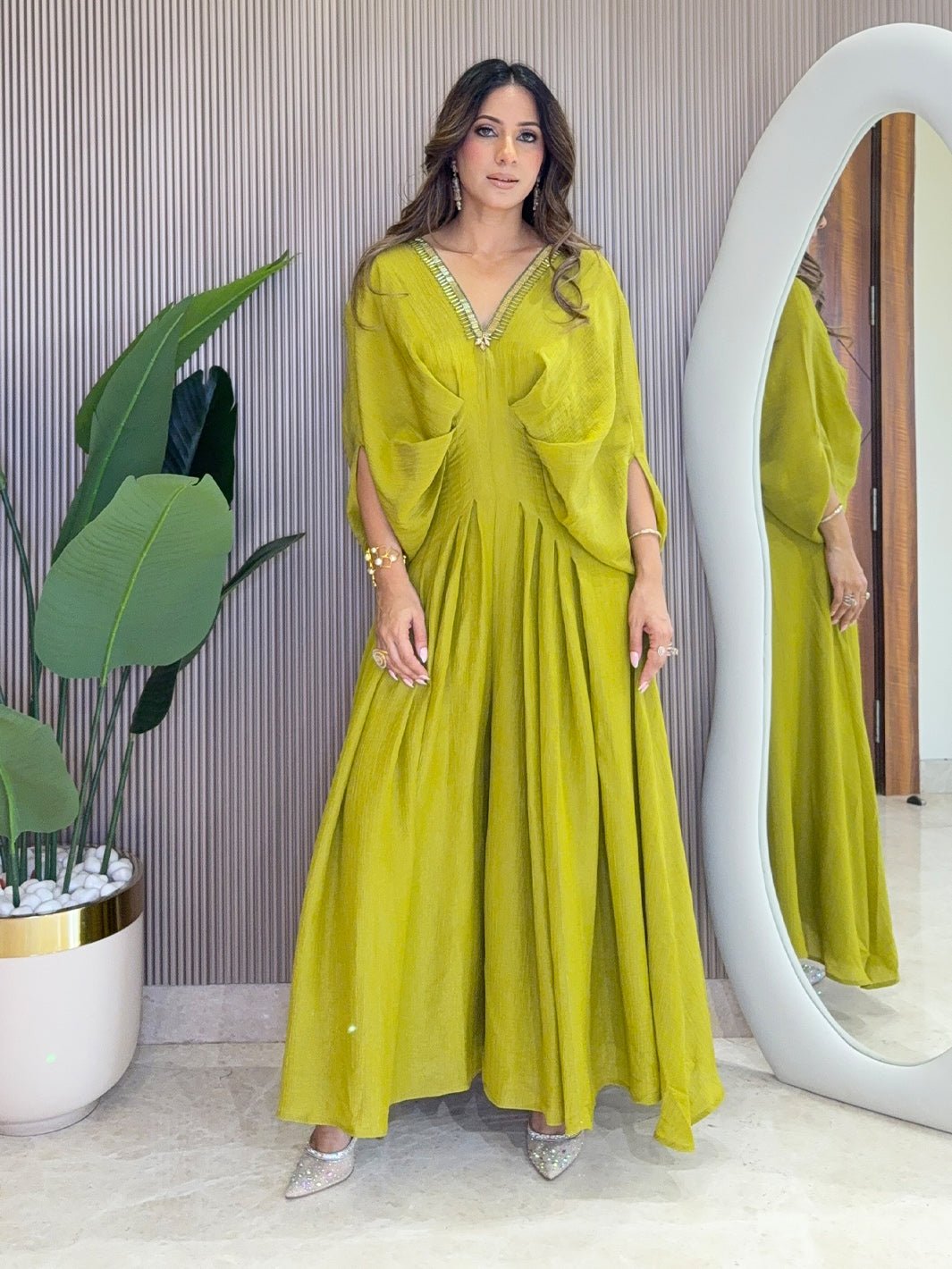 Festive Flared Jumpsuit With Neck Embroidery