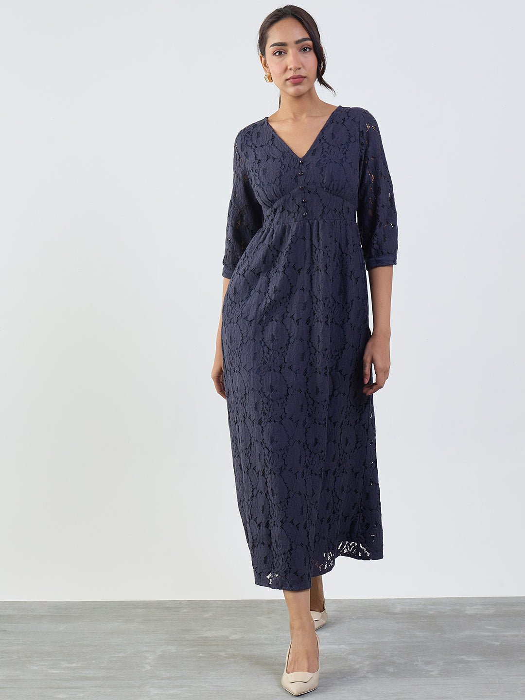Navy Lace Corset Detail Maxi Dress