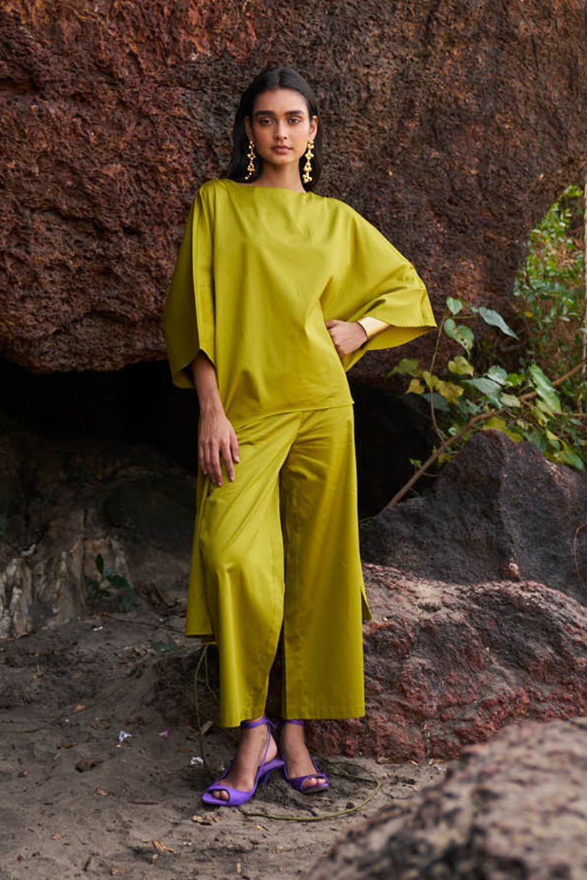 Olive Organic Cotton Straight-Leg Trousers