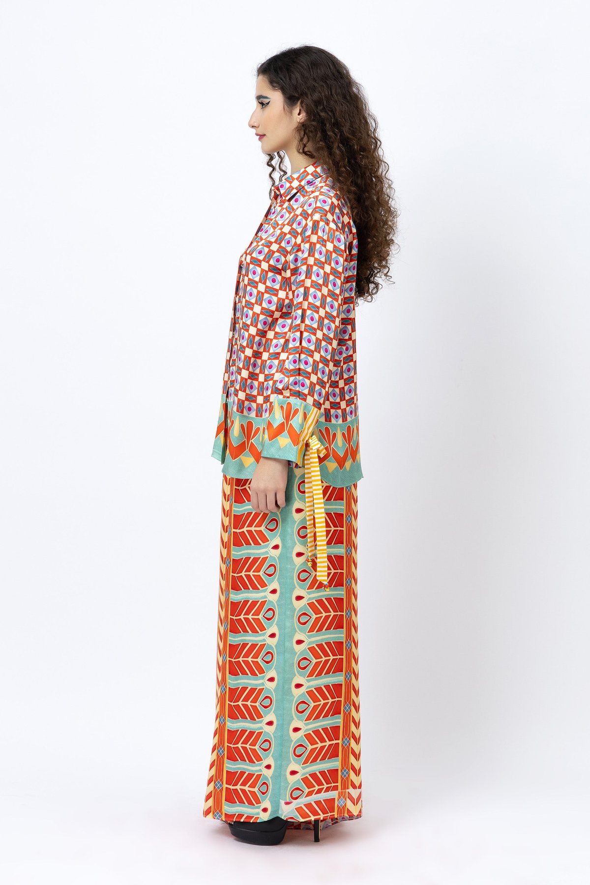 Multicolor Printed Satin Wide-Leg Trousers