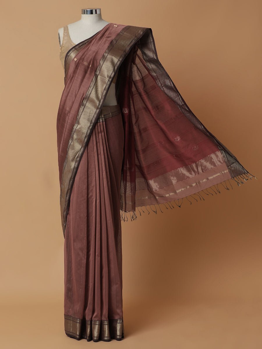 Maheshwari Cotton Silk Dusty Pink Woven Lotus
