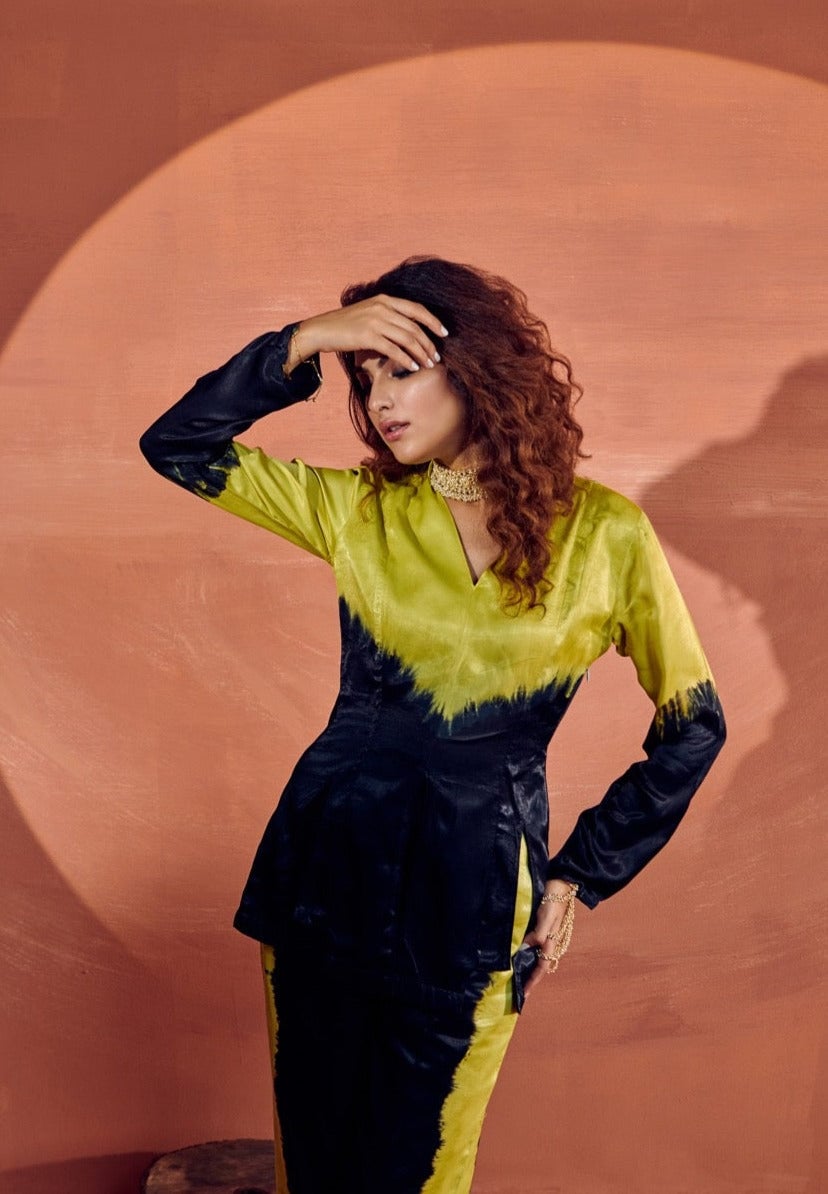 Yellow/Black Tie-Dye Habutai Silk Co-ord Set