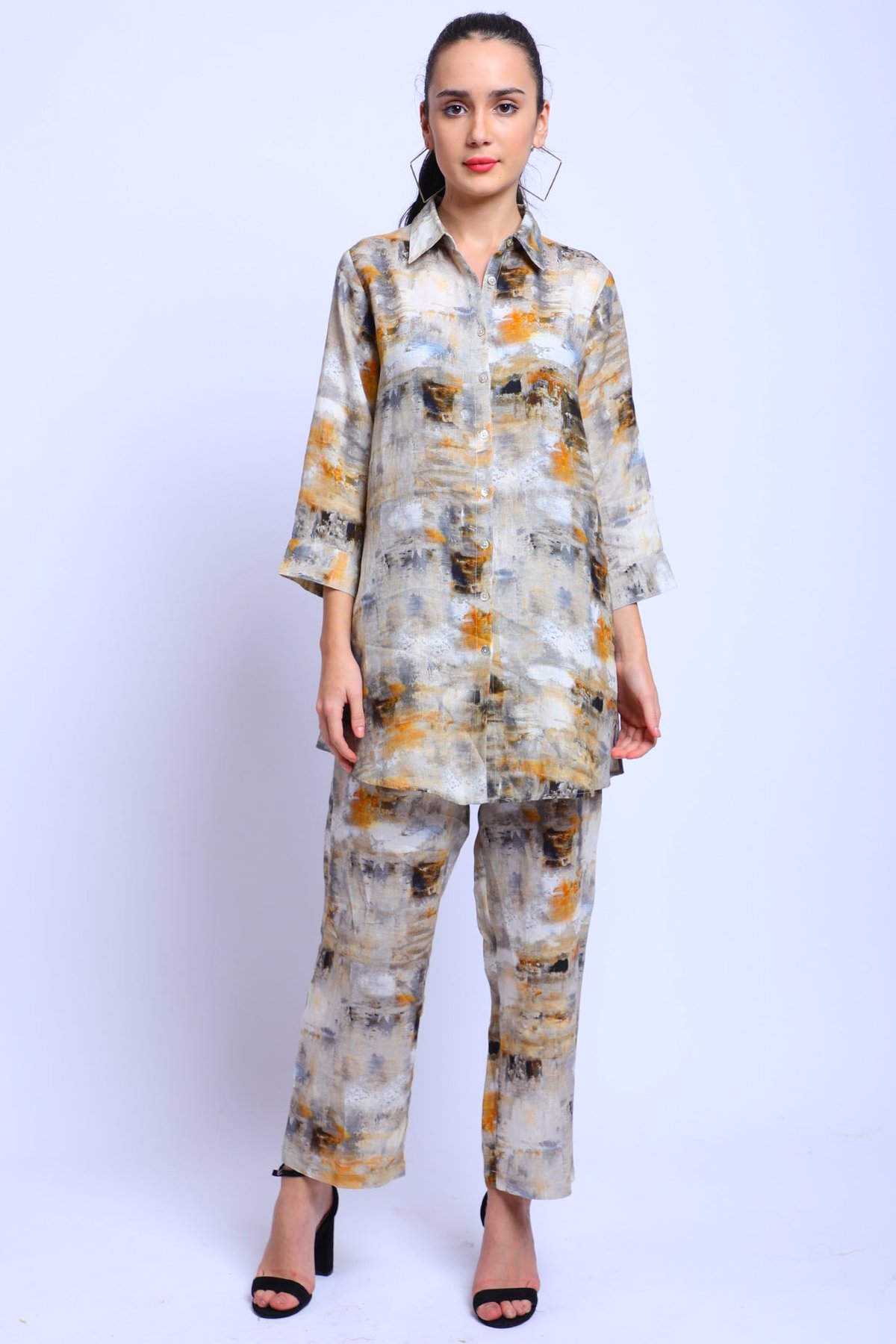Multicolor Abstract Print Linen Lounge Pants