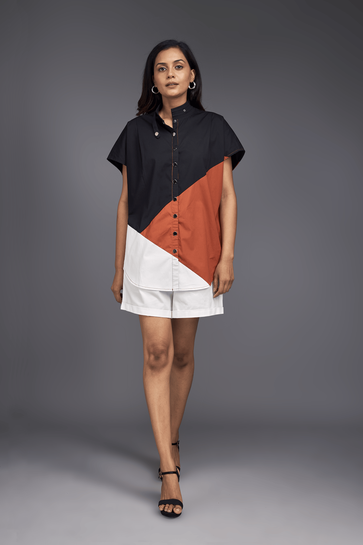 Colour Block Oversized Shirt With Shorts Co-ord Set
