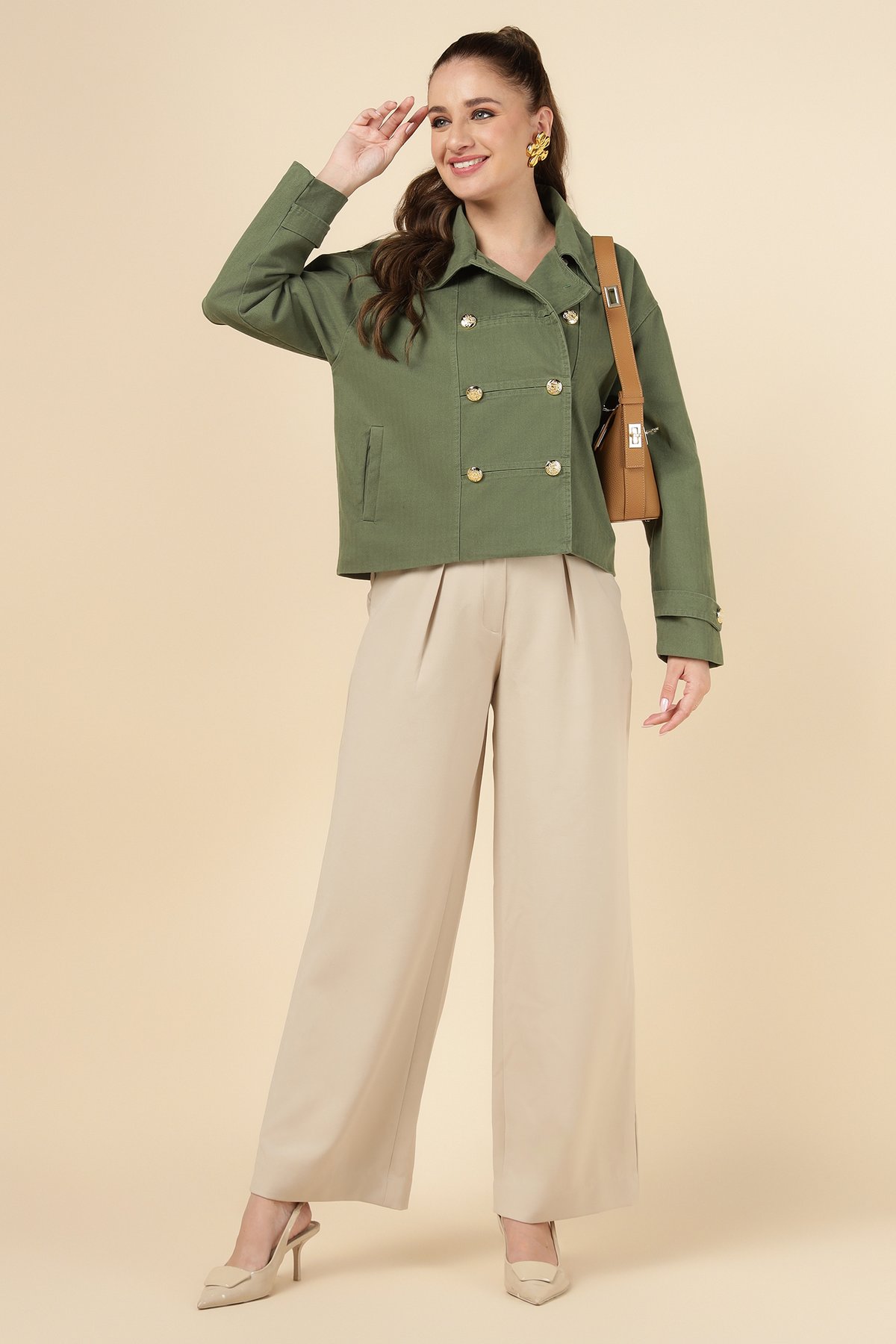 Green Double-Breasted Tailored Jacket with Gold Buttons