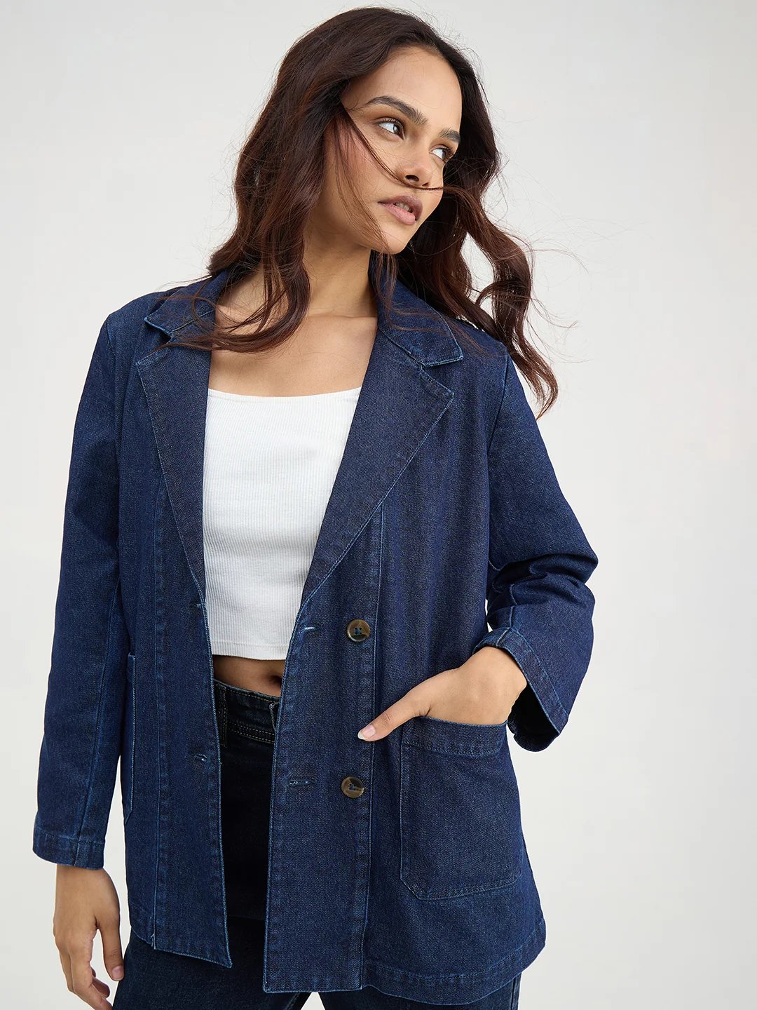 Navy Blue Denim Blazer