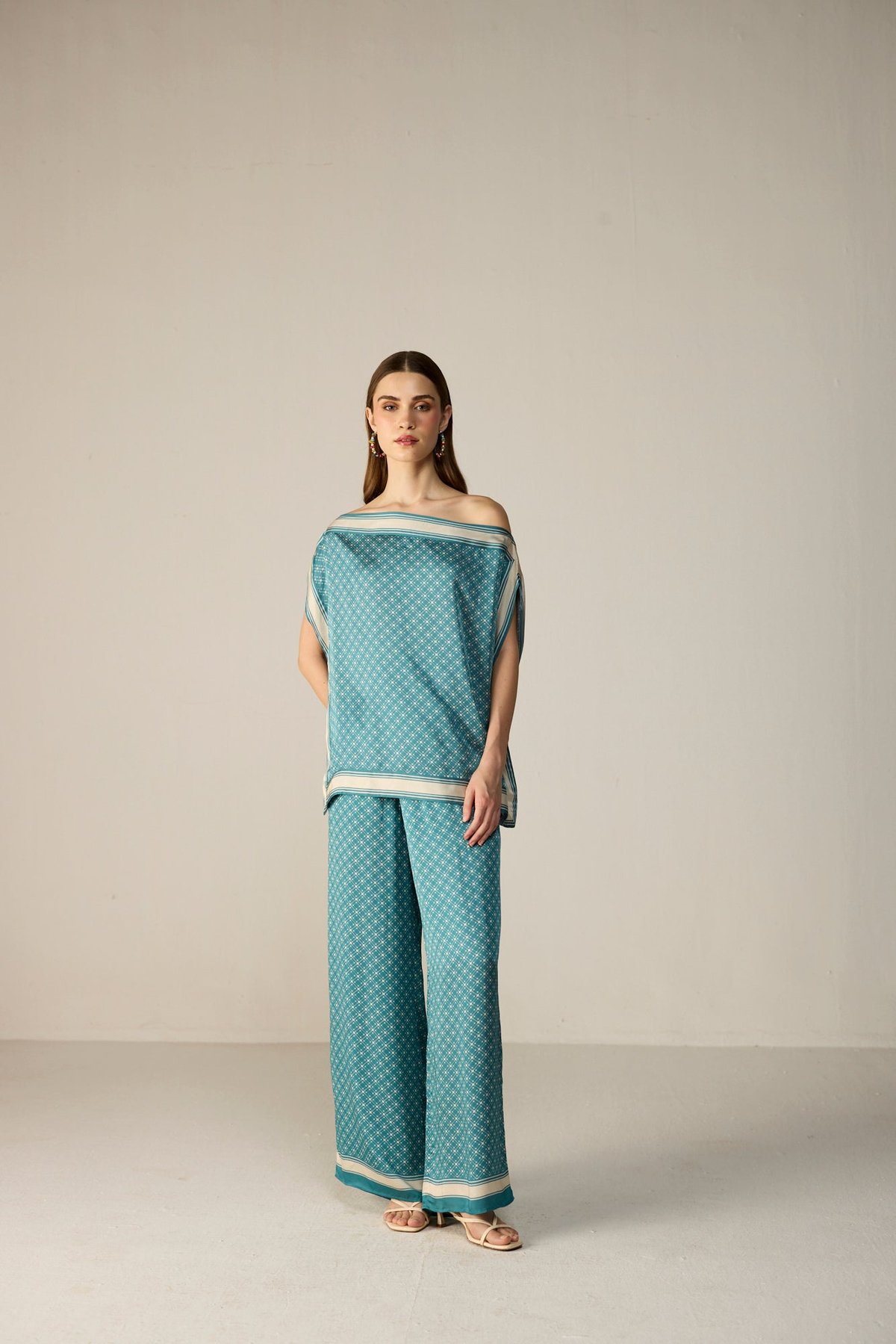 Arctic Lattice Wide-Leg Printed Trousers