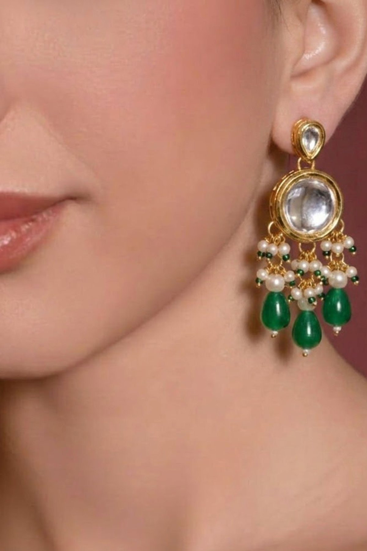 Meera Kundan & Emerald Drop Earrings