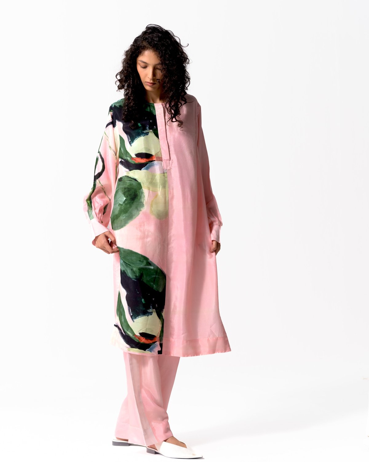 Pastel Pink Abstract Print Anti-Fit Straight Kurta