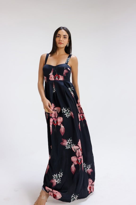 Black Floral Underwired Maxi Dress