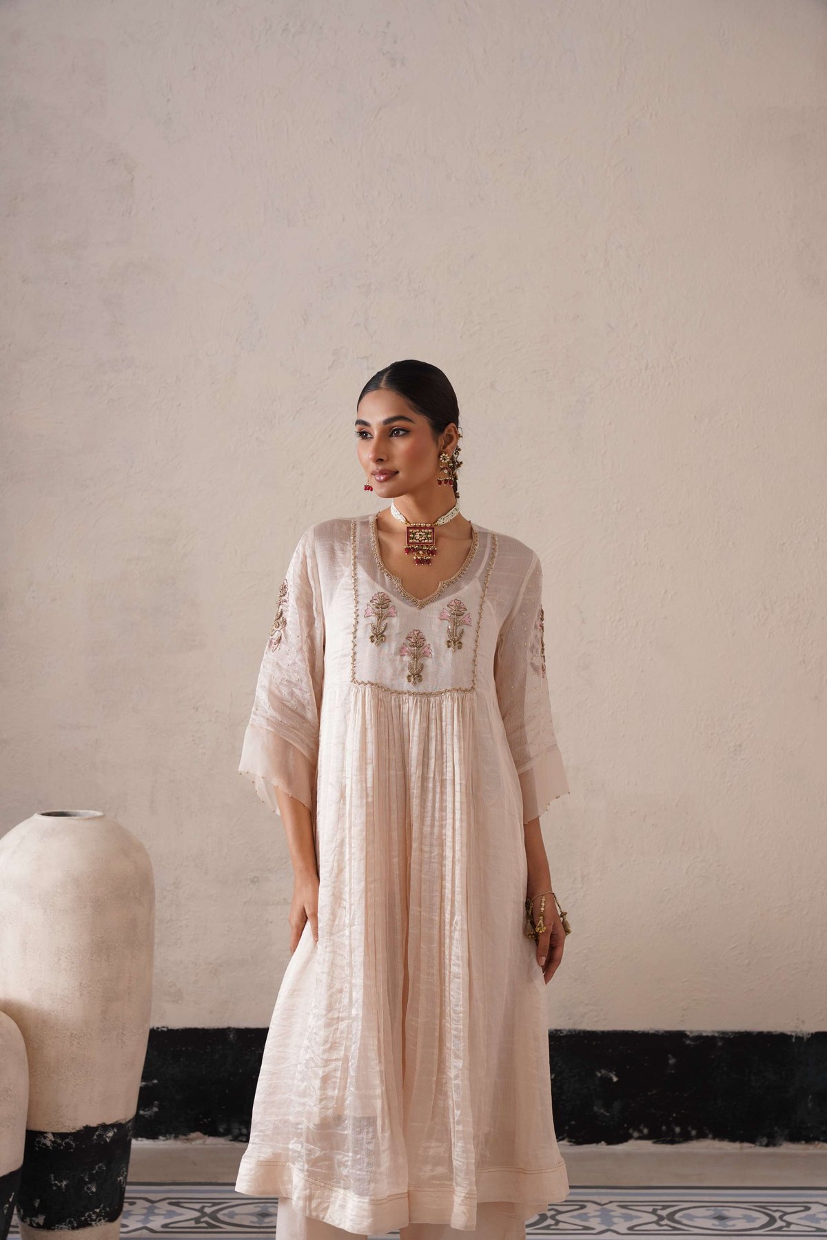 Dutch Ivory Organza Zardozi Kurta Set with Dupatta
