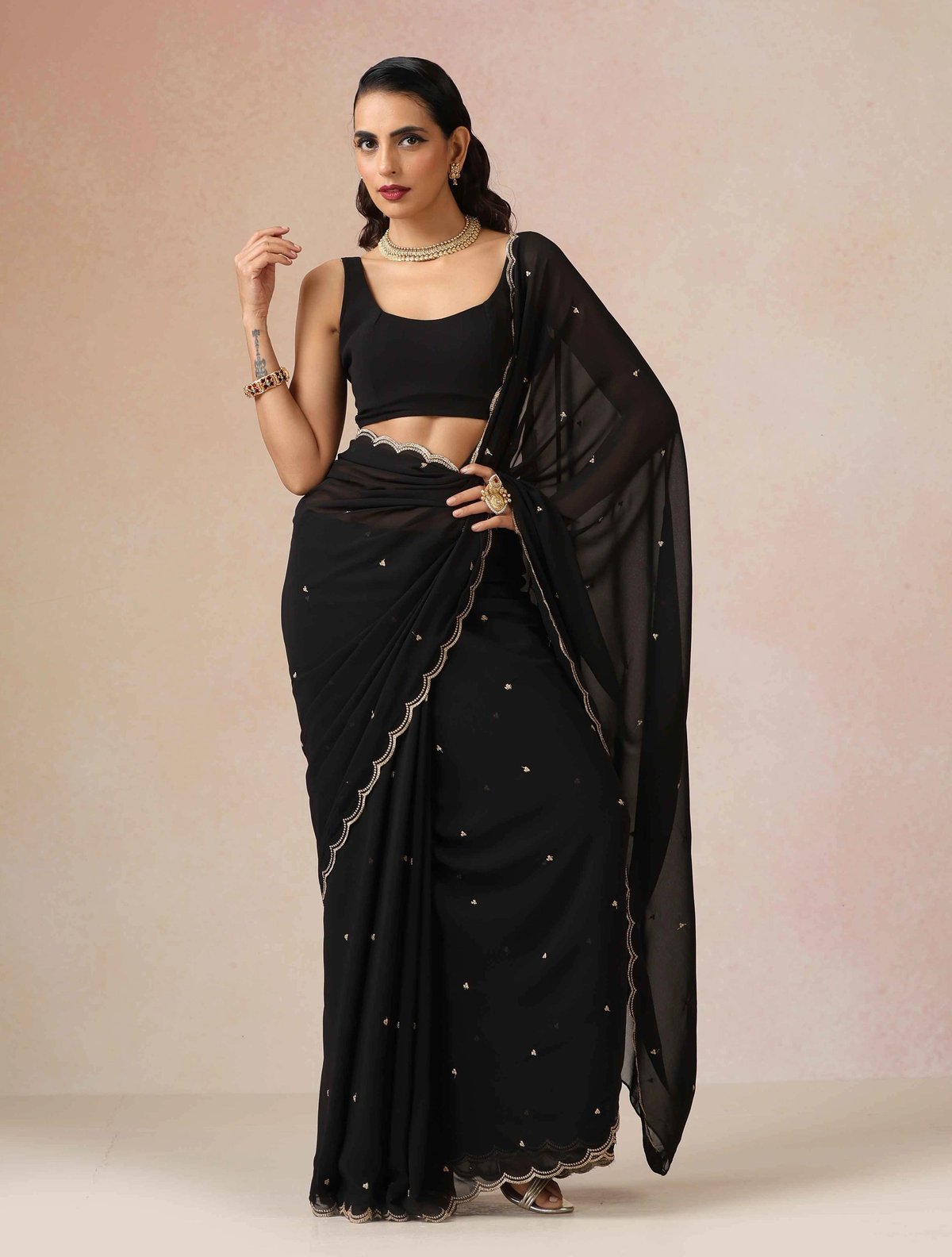 Georgette Embroidered Saree With Unstitched Blouse