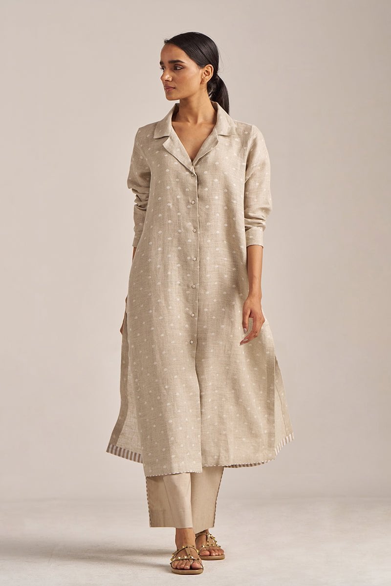 Undyed Natural Hand-Printed Kurta and Pant Co-ord Set