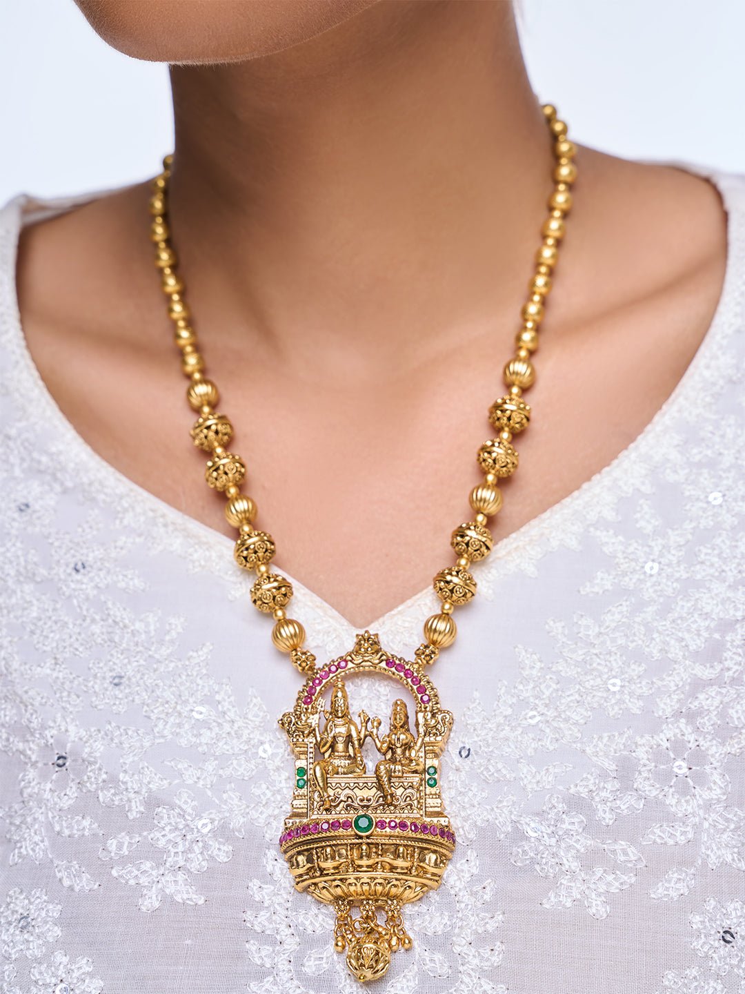 Shiv Parvati Matar Mala Pendant Set Earrings