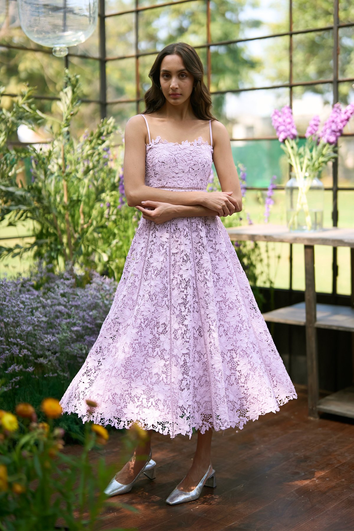 Scalloped Flared Lace Midi