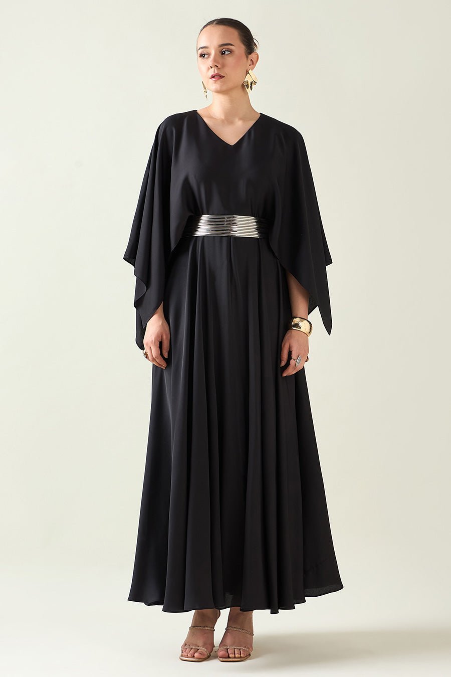 Coral Black Dress With Belt
