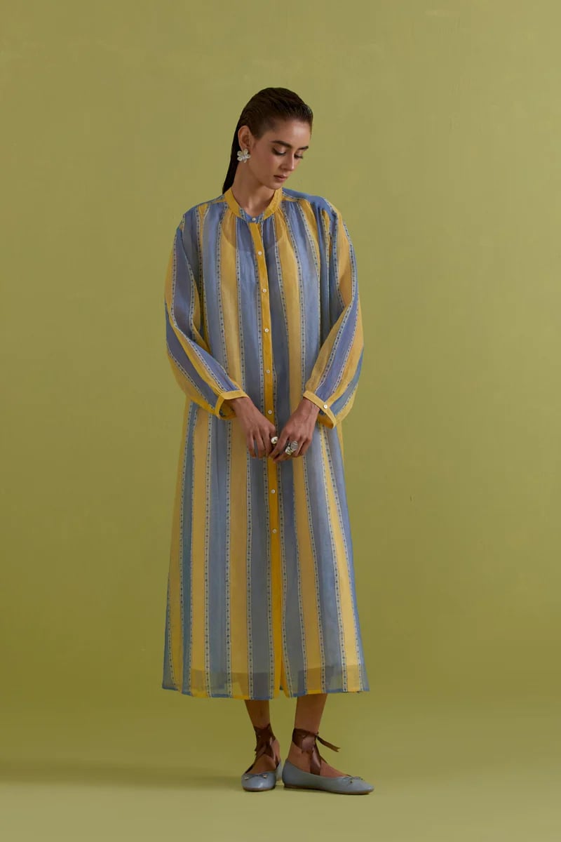 Off White Hand Block Printed Long Dress