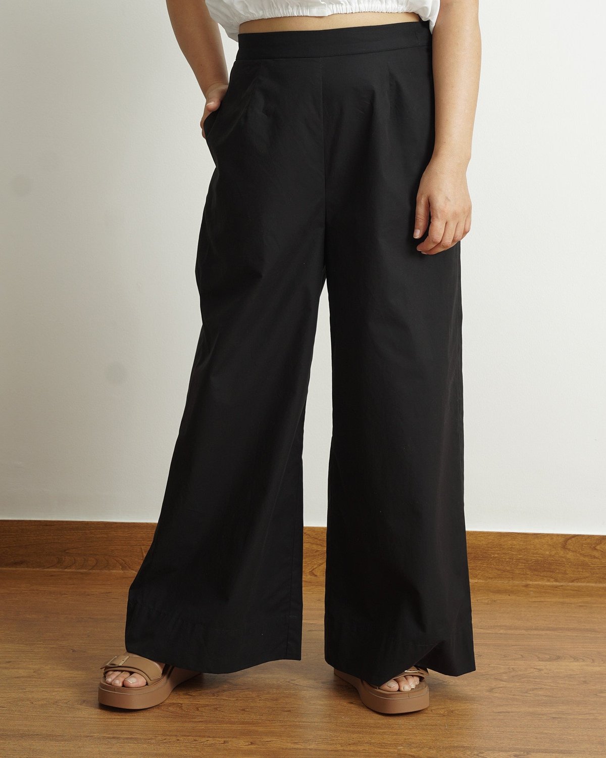 Black High-Rise Wide-Leg Trousers