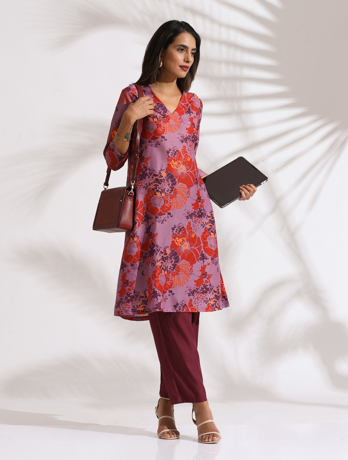 Purple Floral Printed Kurta and Pants Co-ord Set