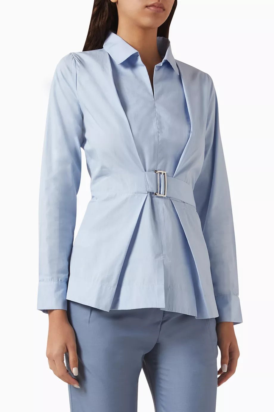 Sky Blue Cotton Poplin Belted Shirt