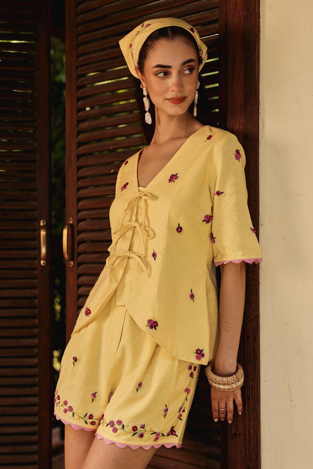 Buttercup Yellow Linen Embroidered Co-ord Set