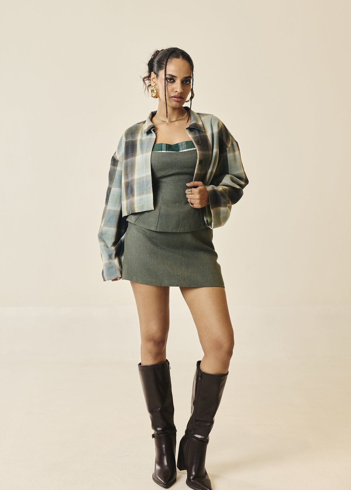 Everdene Sage Plaid Oversized Shacket