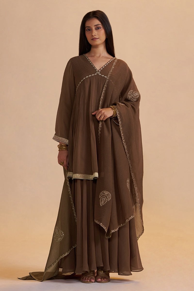 Husk Brown Festive Sharara Kurta Set