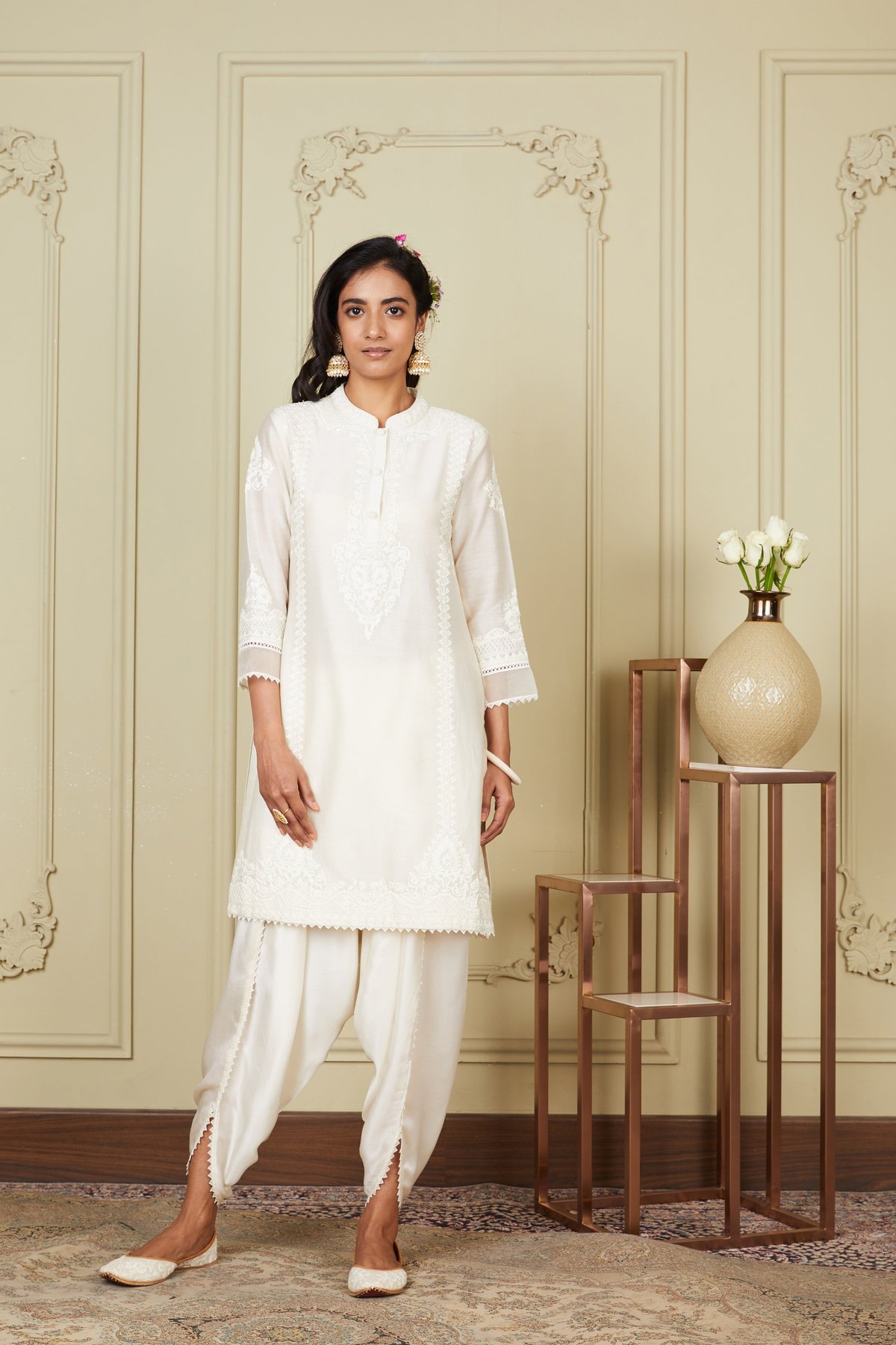 Daisy Ivory Embroidered Kurta and Dhoti Set