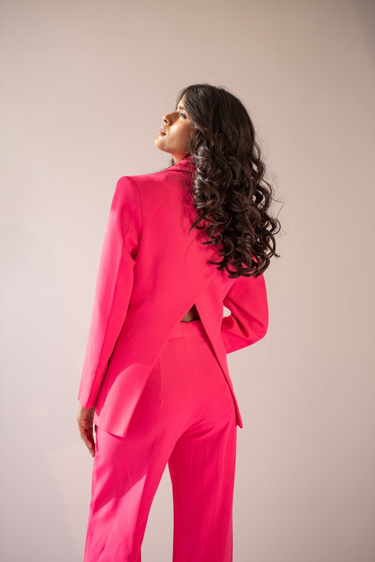 Hot Pink Tailored Blazer with V-Back