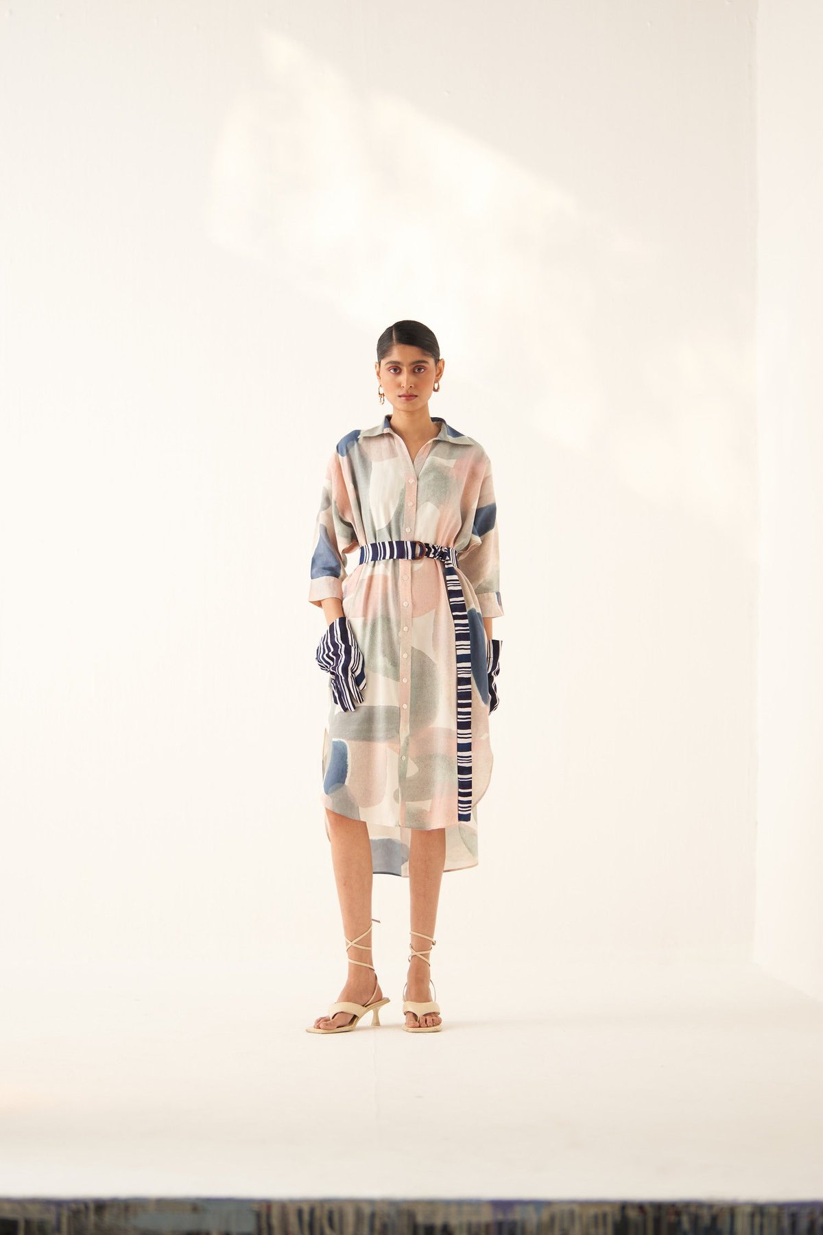 Pastel Abstract Printed Midi Shirt Dress